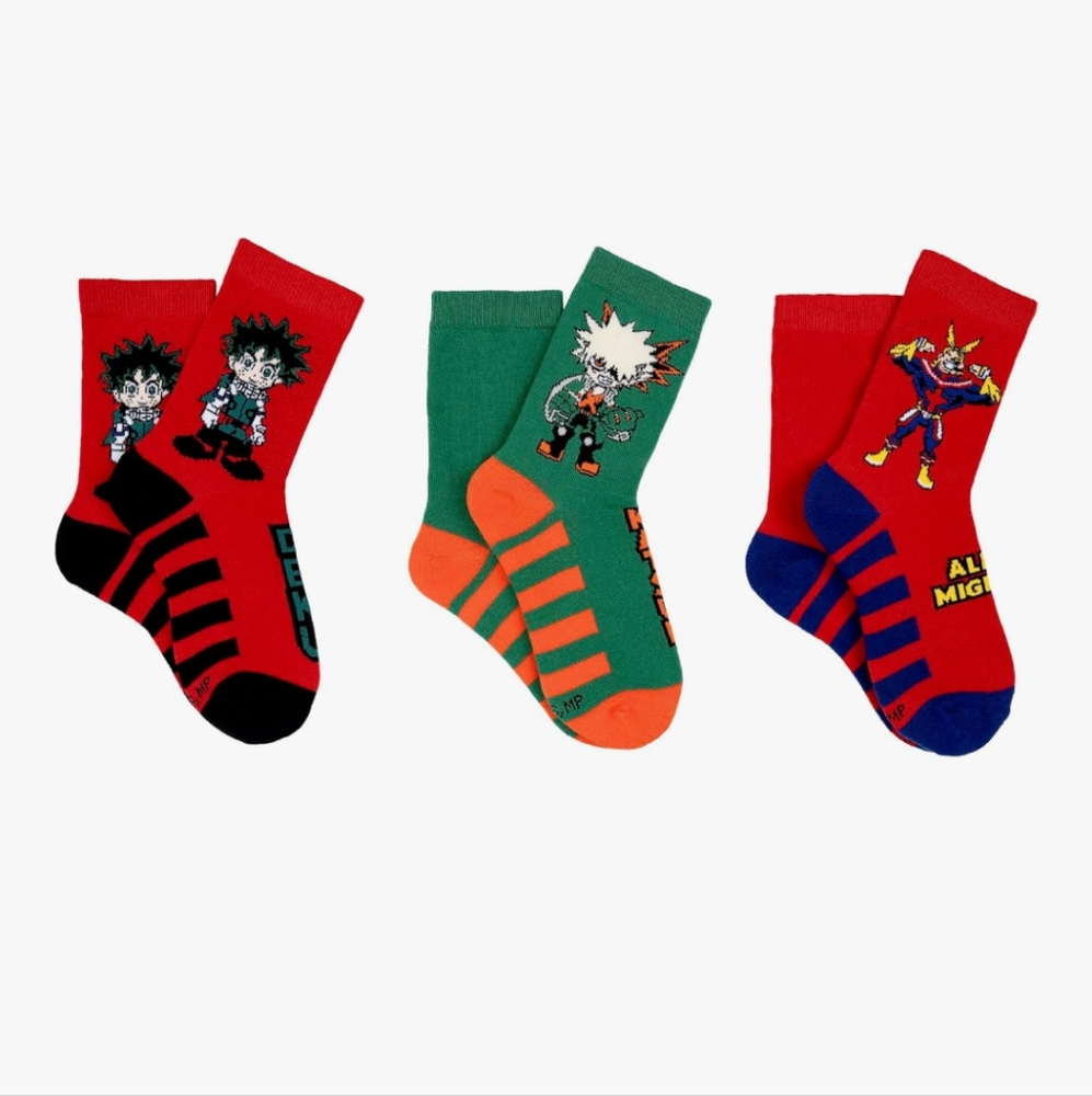 6 Pair  Isuku Midoriya My Hero Academia Kids Crew Socks Fits Kids Shoe Size 9-3